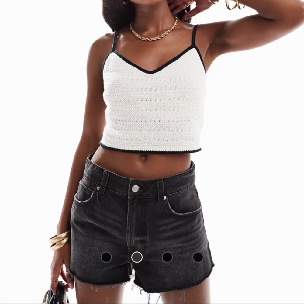 Abercrombie & Fitch White & Black Trim Crochet Bra Top Y2K Cottagecore Boho Sz M